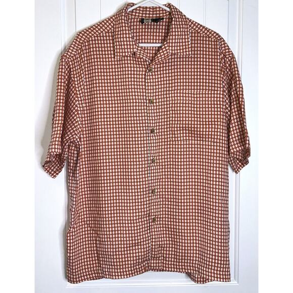 Vintage Metro One Checkered Orange Retro Shirt Size Large - Picture 1 of 11